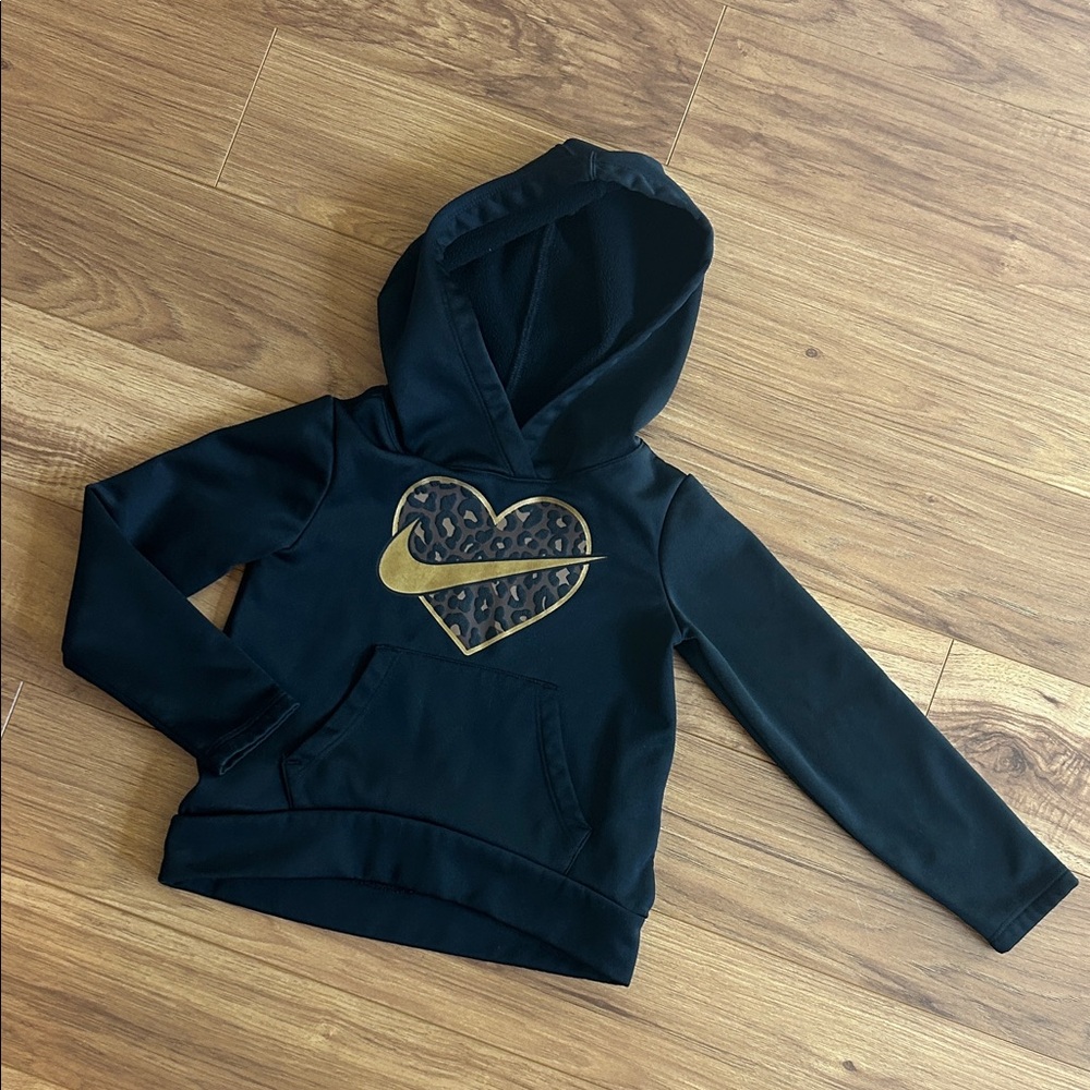Nike Kids Black Hoodie with Gold Heart Design